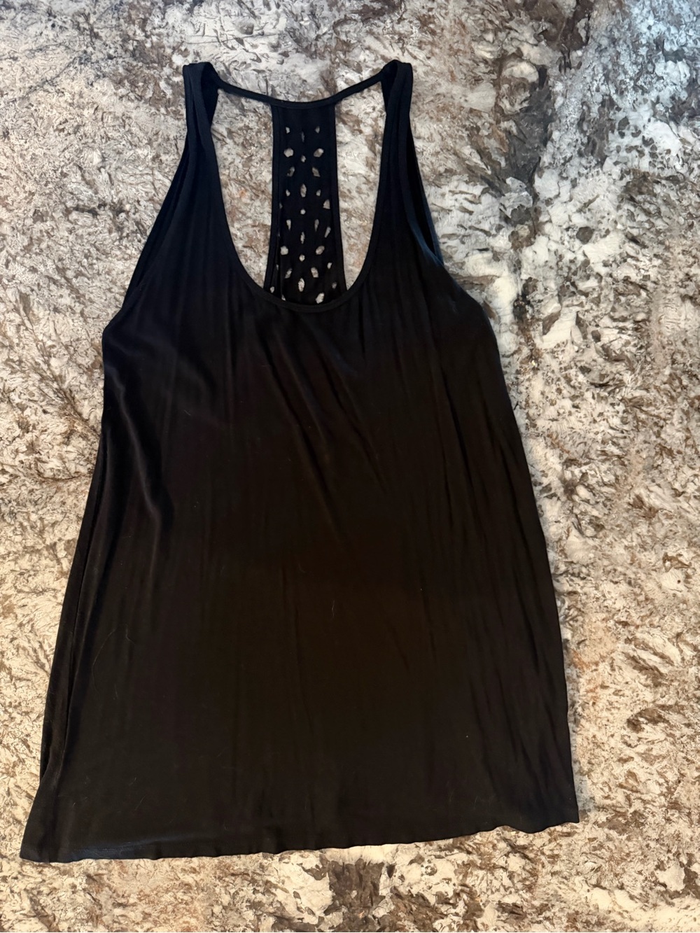 BECCA Black Racerback Tank with Laser-Cut Strap Detail